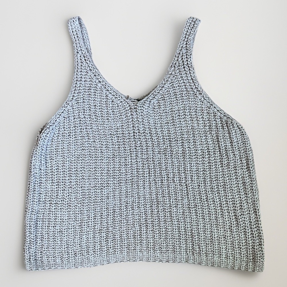 Moon & Madison Large Crochet Knit Tank Top Sleeveless Light Tan Cream Boho